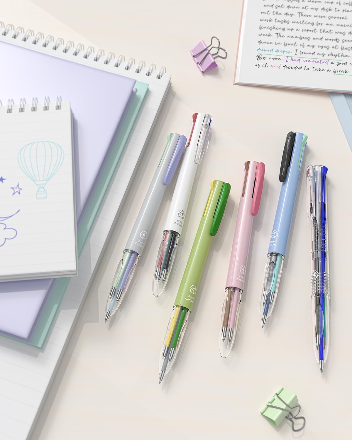 6 PCS Multi-Color Pen, 0.5mm Color Pen, 4-in-1 Multi-Color Ink Pen