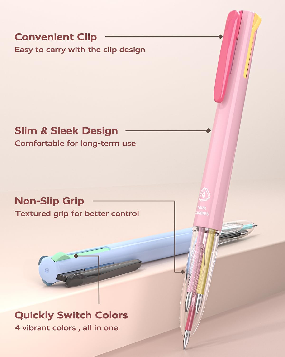 6 PCS Multi-Color Pen, 0.5mm Color Pen, 4-in-1 Multi-Color Ink Pen