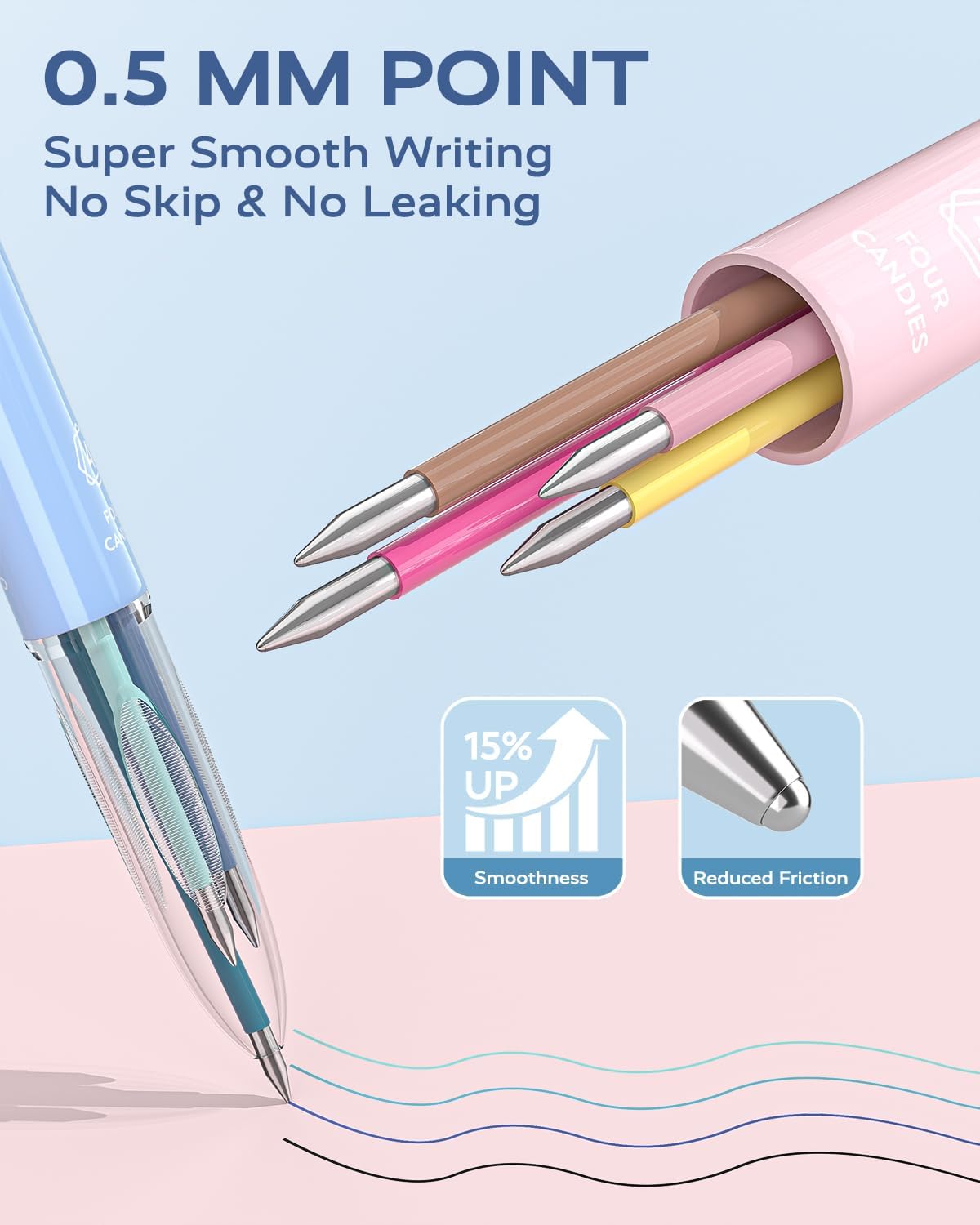 6 PCS Multi-Color Pen, 0.5mm Color Pen, 4-in-1 Multi-Color Ink Pen