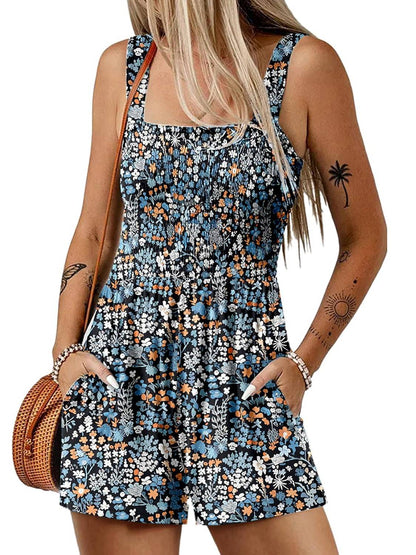 ⏰Hot Sale 50% Off💃Women's Summer Square Neck Sleeveless Loose Casual Short Smocked Romper✨