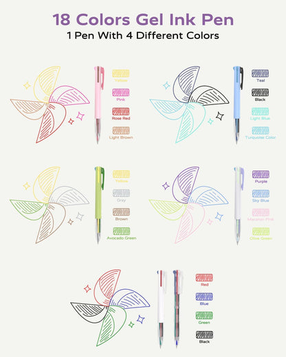 6 PCS Multi-Color Pen, 0.5mm Color Pen, 4-in-1 Multi-Color Ink Pen