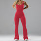 Gym-Chic:Sexy Backless Flare Jumpsuits: Irresistible Sleeveless Style!