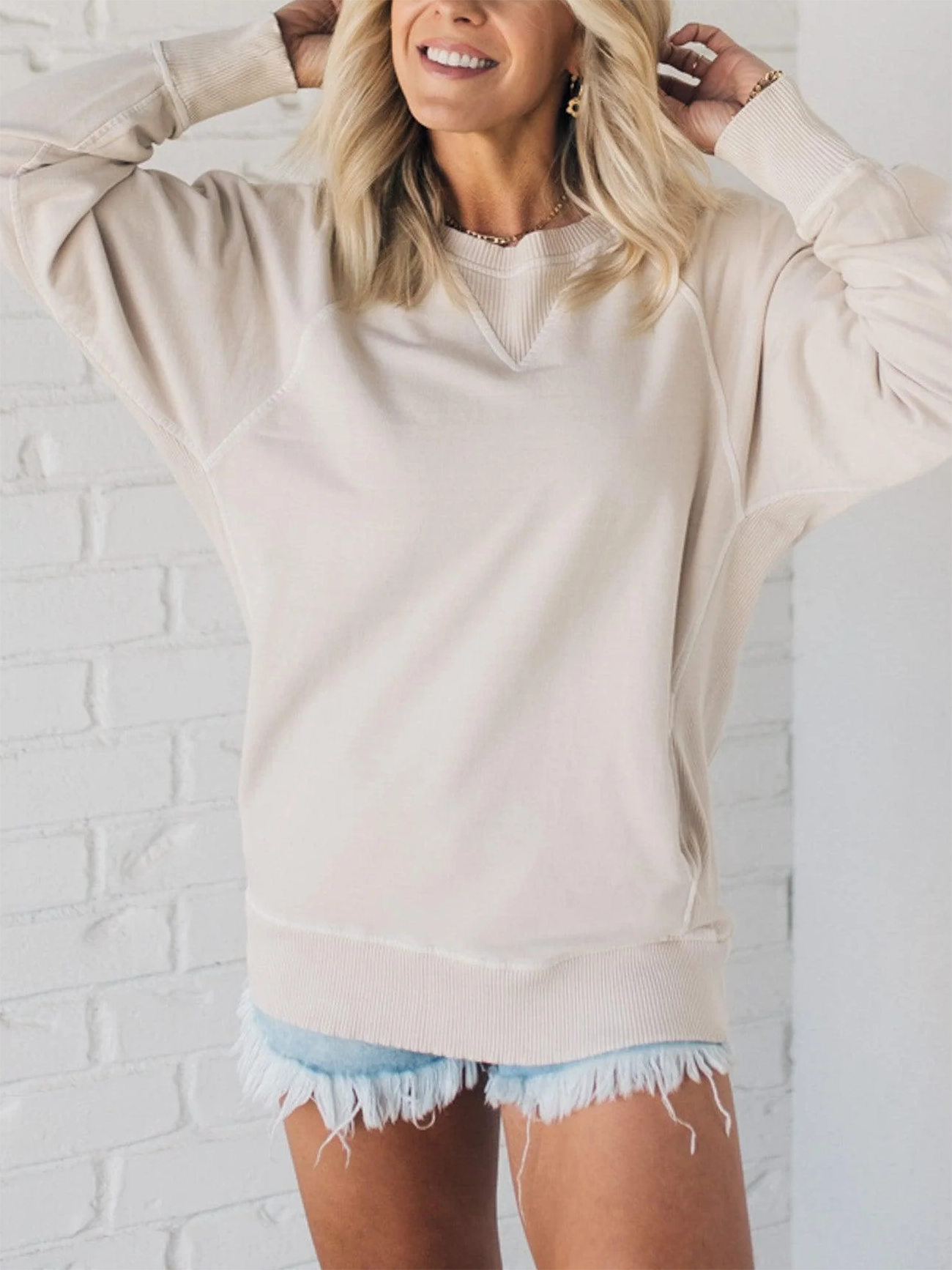 Women's Ribbed Accent Pocketed Pullover