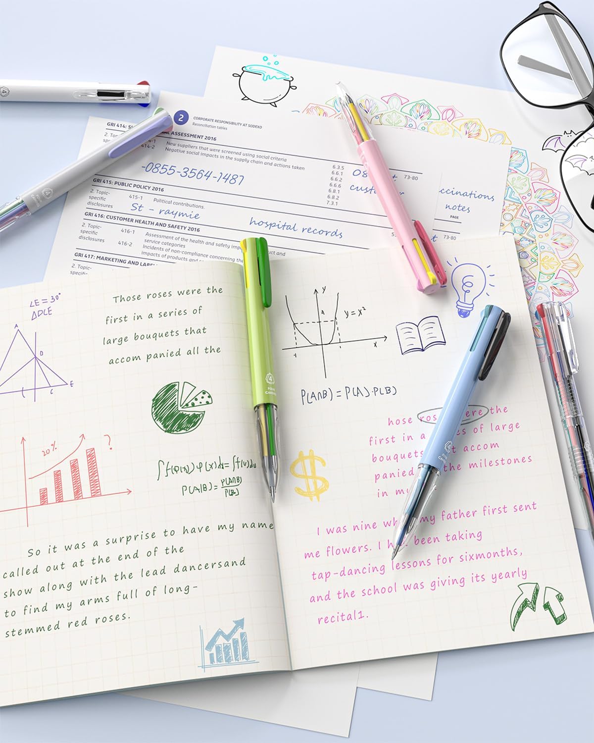 6 PCS Multi-Color Pen, 0.5mm Color Pen, 4-in-1 Multi-Color Ink Pen