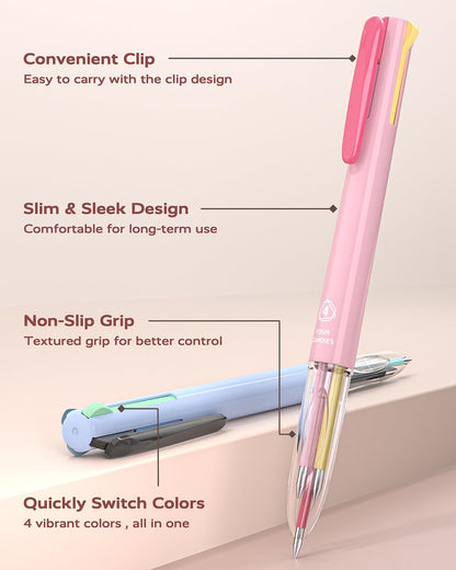 6 PCS Multi-Color Pen, 0.5mm Color Pen, 4-in-1 Multi-Color Ink Pen
