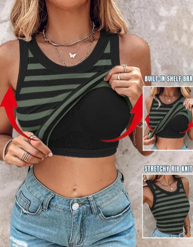 💖LAST DAY SPECIAL SALE💖Ribbed Stretchy Tank Top with Shelf Bra