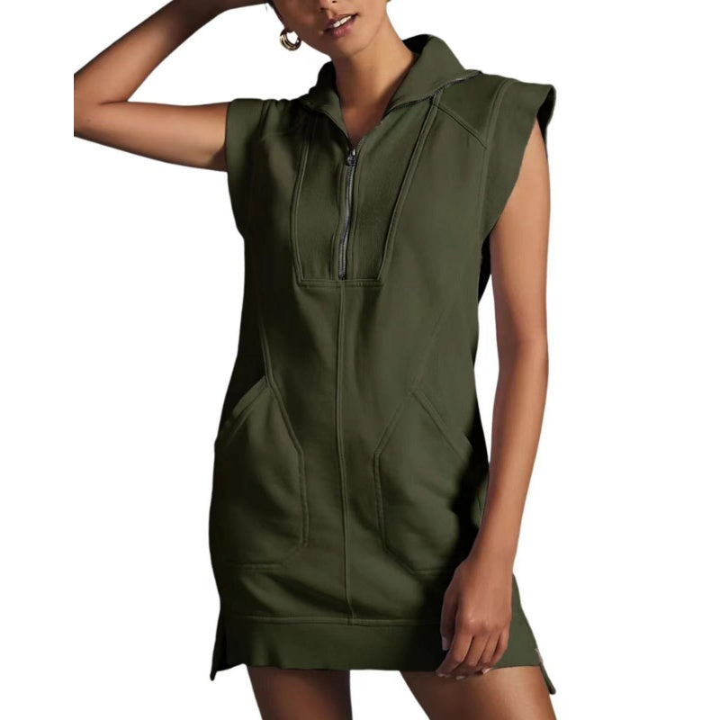 Women's Athletic Half Zipper Pullover Sleeveless Dress