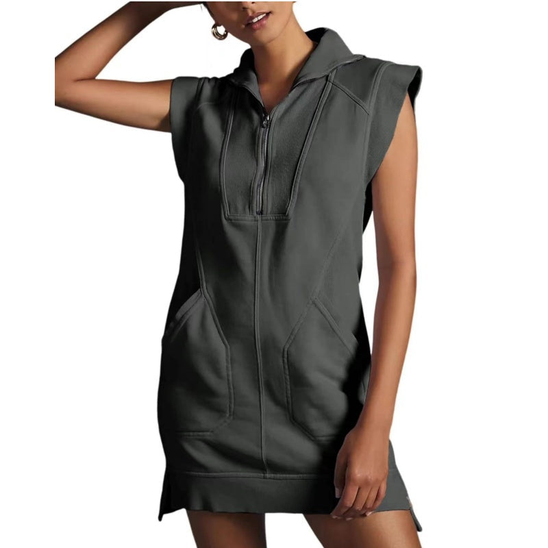 Women's Athletic Half Zipper Pullover Sleeveless Dress