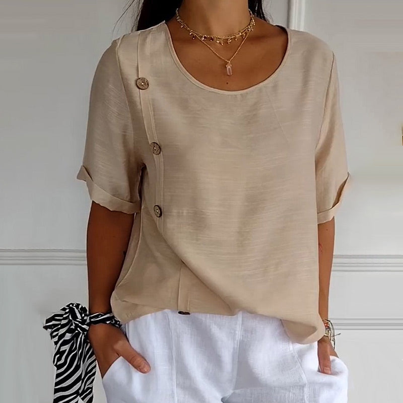 Women's Crew Neck Side Button Blouse