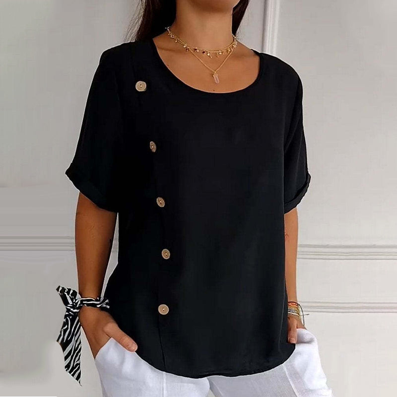 Women's Crew Neck Side Button Blouse