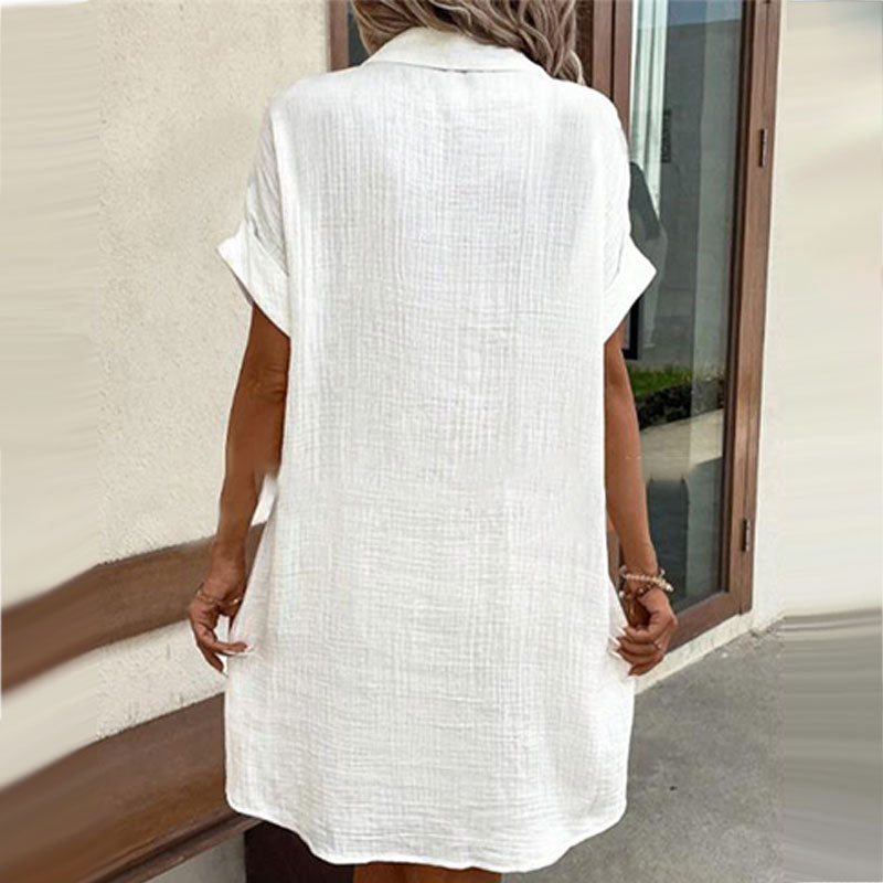 Women's Buttoned Short Sleeve Pocket Casual Shirt Dress