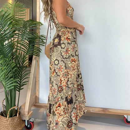 Women’s Sexy Spaghetti Strap Floral Print Long Dress