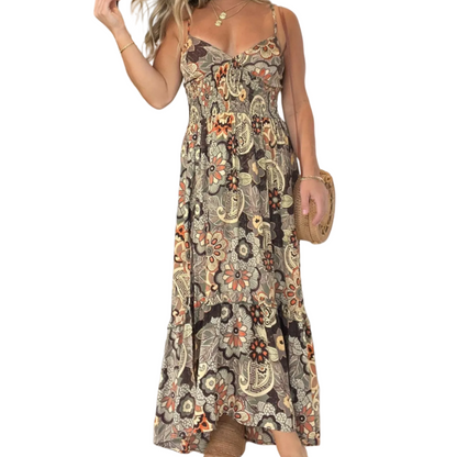 Women’s Sexy Spaghetti Strap Floral Print Long Dress