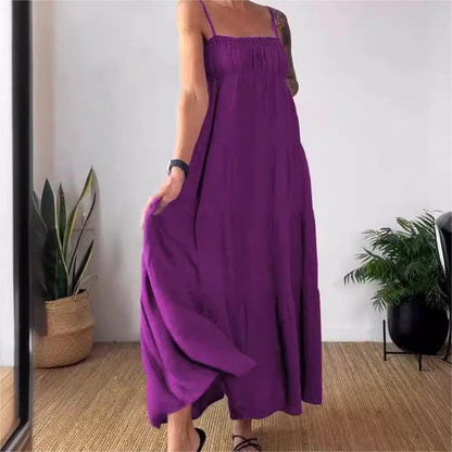 Solid Color Pleated Breathable Spaghetti Strap Dress