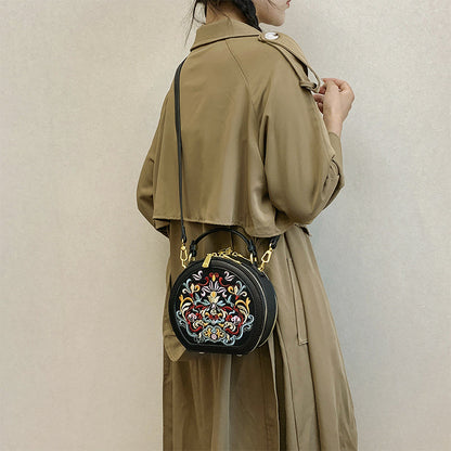 Embroidered Small Round Crossbody Bag