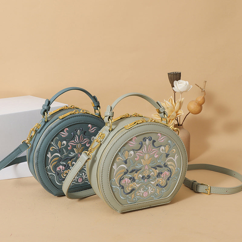 Embroidered Small Round Crossbody Bag