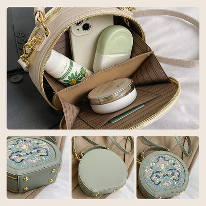 Embroidered Small Round Crossbody Bag