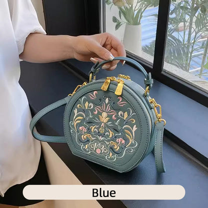 Embroidered Small Round Crossbody Bag