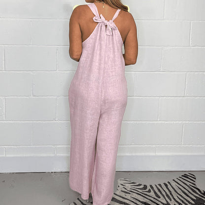 V-Neck Sleeveless Wide Leg Long Pants Jumpsuit