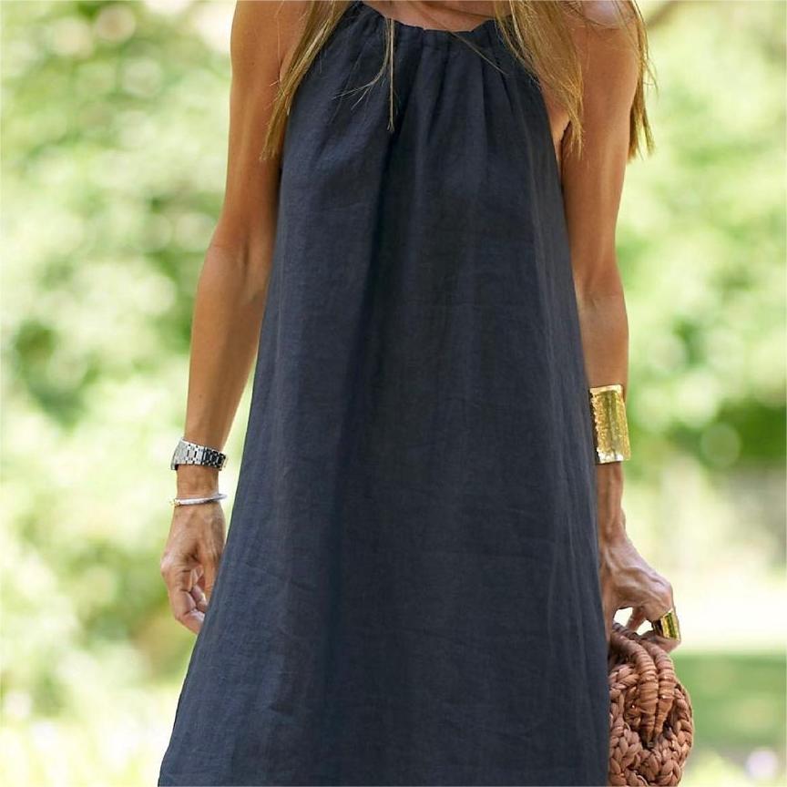 Solid Color Loose Breathable Halter Dress