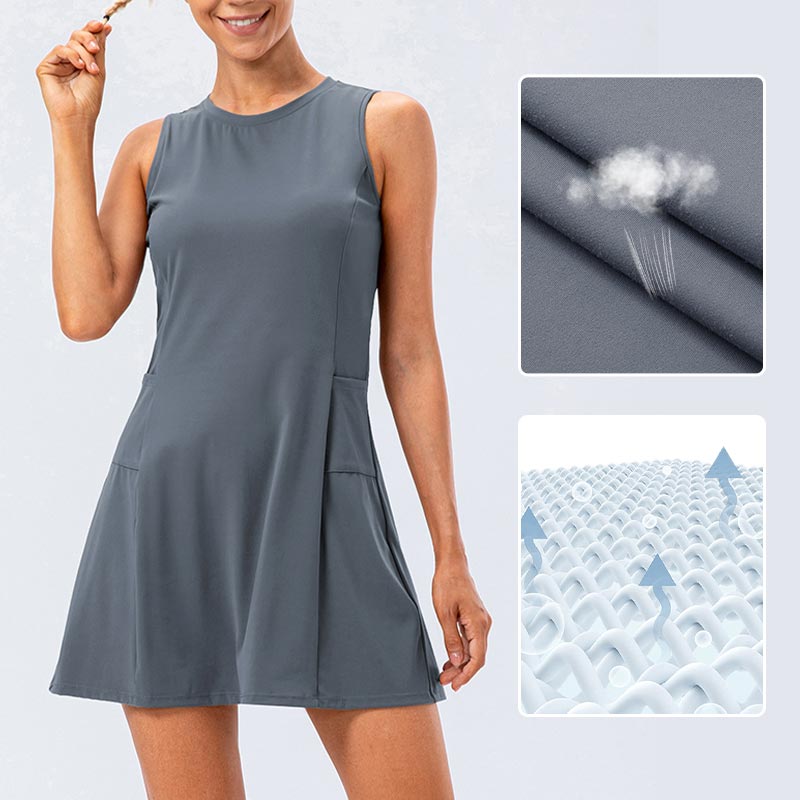 Sporty Sleeveless Dress & Compression Shorts 2-piece Set