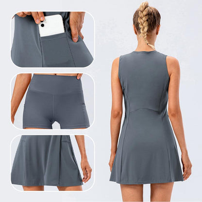 Sporty Sleeveless Dress & Compression Shorts 2-piece Set