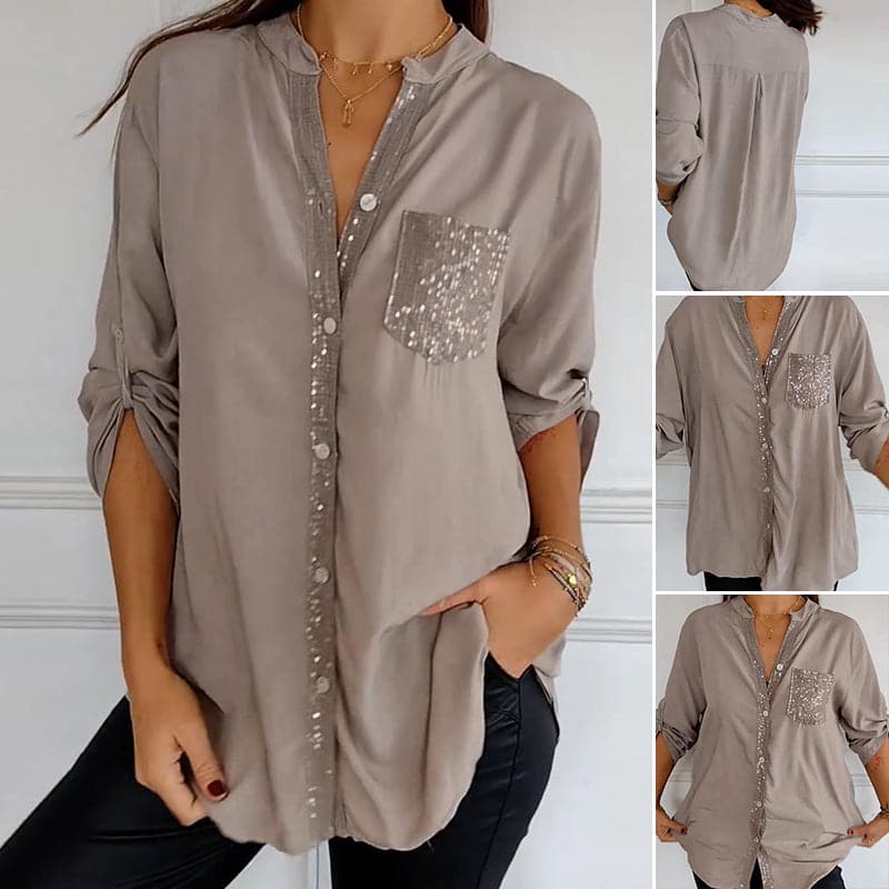 Casual patchwork top with sequins