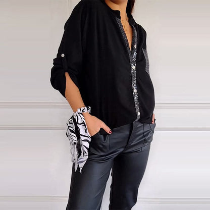 Casual patchwork top with sequins