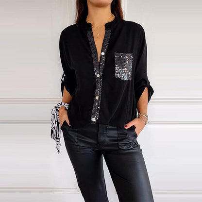 Casual patchwork top with sequins