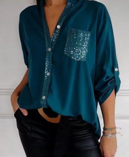 Casual patchwork top with sequins