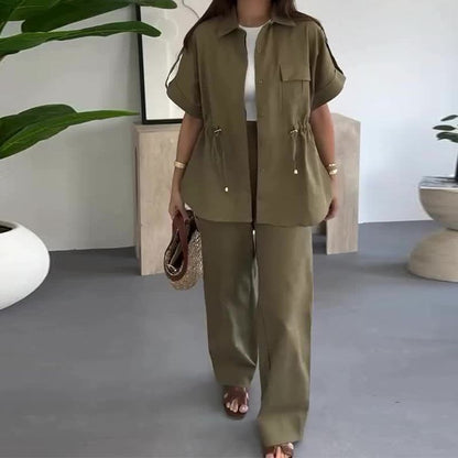 Women's Workwear Drawstring Casual Cargo 2-piece Set