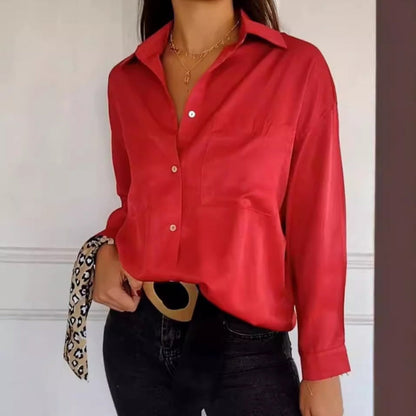 Women's Solid Lapel Long-Sleeve Button Down Shirts