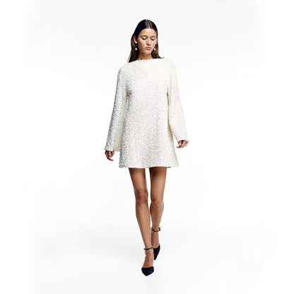 Long Sleeve Loose Sequined Tie-back Dress