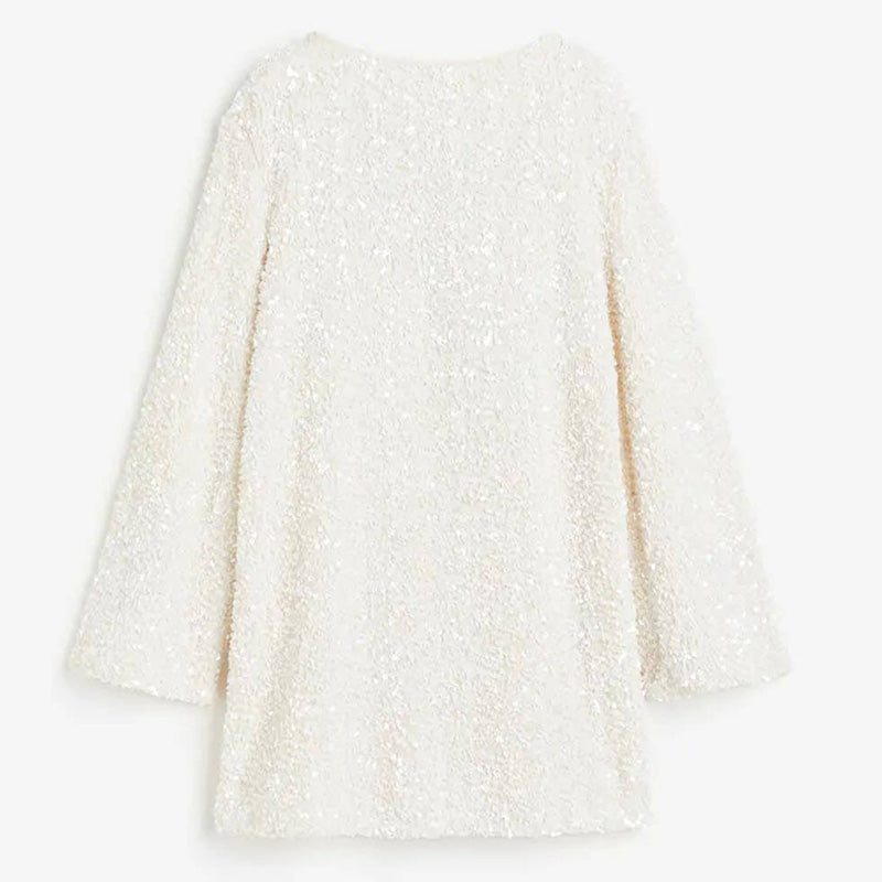 Long Sleeve Loose Sequined Tie-back Dress