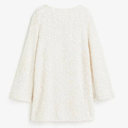 Long Sleeve Loose Sequined Tie-back Dress