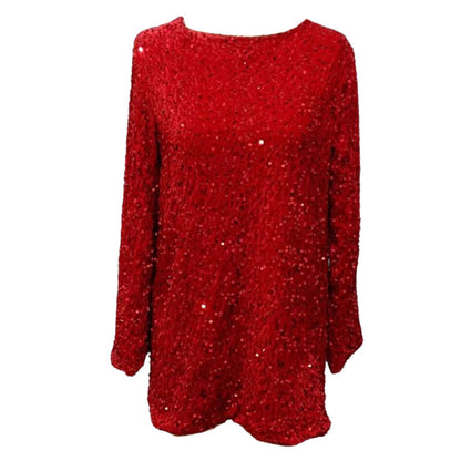 Long Sleeve Loose Sequined Tie-back Dress