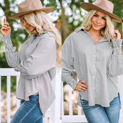 Women's Striped Shirt with Elastic Sleeves