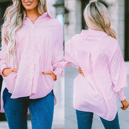 Women's Striped Shirt with Elastic Sleeves