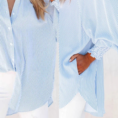 Women's Striped Shirt with Elastic Sleeves