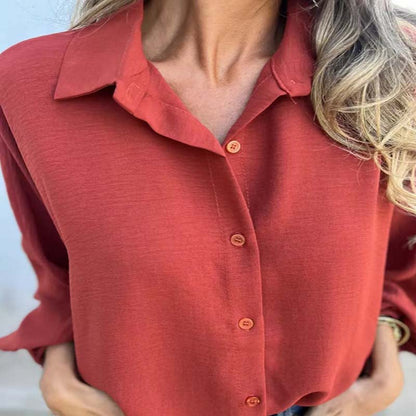 Women's Elegant Solid Color Button-Up Shirt