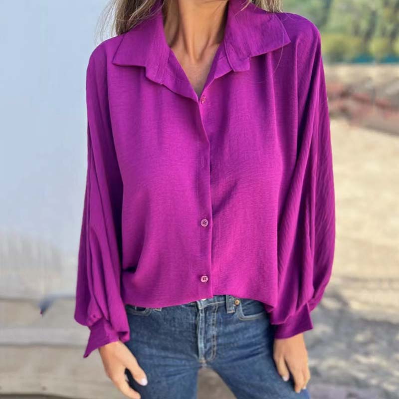 Women's Elegant Solid Color Button-Up Shirt