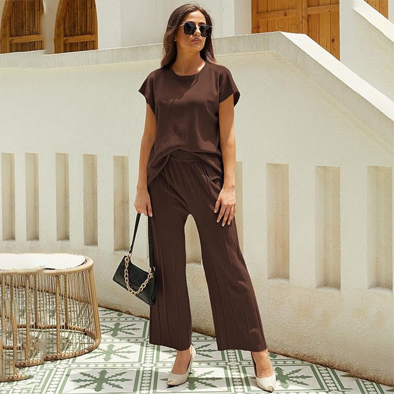 Short-Sleeve Top & Wide-Leg Pants 2-Piece Set