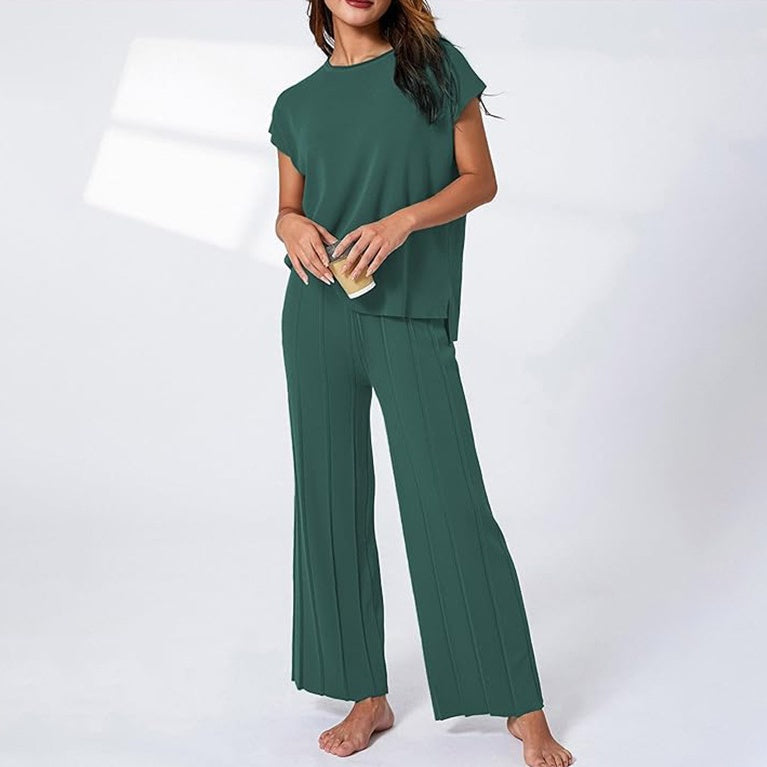 Short-Sleeve Top & Wide-Leg Pants 2-Piece Set