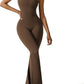 Gym-Chic:Sexy Backless Flare Jumpsuits: Irresistible Sleeveless Style!