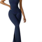 Gym-Chic:Sexy Backless Flare Jumpsuits: Irresistible Sleeveless Style!