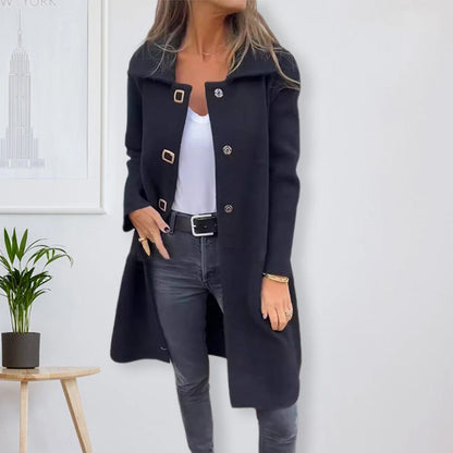 Women’s Solid Color Lapel Button Front Coat