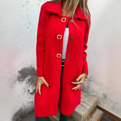 Women’s Solid Color Lapel Button Front Coat