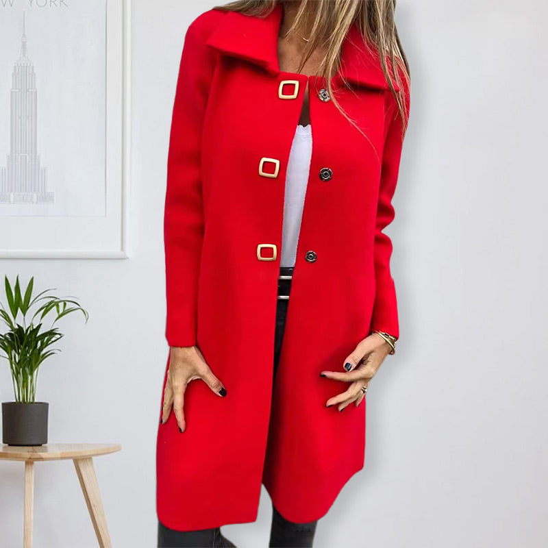 Women’s Solid Color Lapel Button Front Coat