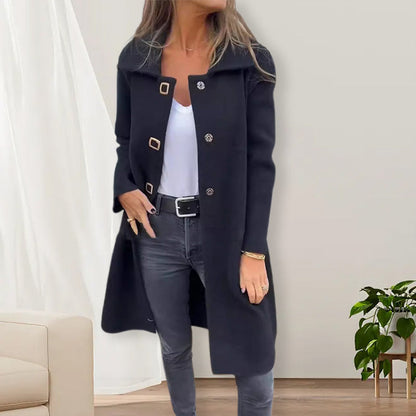 Women’s Solid Color Lapel Button Front Coat