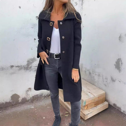 Women’s Solid Color Lapel Button Front Coat